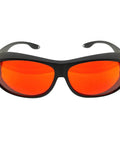 Badass Laser Safety Glasses Featuring Od6 Block Rate And Scratch Resistant Build To Lock Down Blue Violet And Green Laser Rays At Wavelength 405Nm 445Nm 450Nm And 532Nm For Serious Eye Protection That Hits Clean, red lenses with black frames.