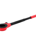 Ratcheting Pipe Threader Kit With Three Dies One Half Inch, Three Quarter Inch, And One Inch Hinge Plate Heads Long Ergonomic Handle