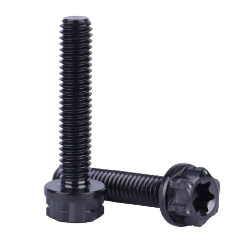 Titanium Torx Head Flange Bolts M4 X 20mm Four Pack For Motorcycles And Bikes Black Finish Grade 5 Titanium Lightweight
