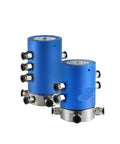 Industrial Grade Top Shelf Pneumatic Slip Ring With Hollow Core And 360 Degree Rotation For Zero Friction Fluid Transfer Using Badass 10 In 10 Out G3/8 Port High Speed Rotary Joint in blue with multiple ports.
