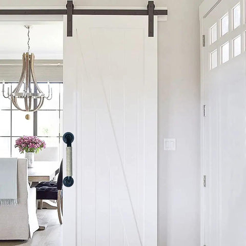 Industrial Style Wrought Iron Barn Door Handle Set With Hemp Rope Accents Dope Look Durable Black Cabinet Pulls