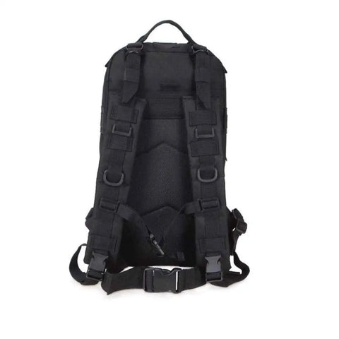 Back view of Black Outdoor Backpack For Men 40L Rucksack With Waterproof Oxford Fabric For Hiking Camping Trekking Travel School Durable Day Trip Pack With Large Main Compartment And Hat Pocket
