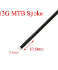 Close-up of 13G MTB spoke, highlighting 220mm length and 2.2mm diameter for 12 Pack 220mm Two Point Two Millimeter 13G Stainless Steel MTB Road Bike Spokes With Nipples And Copper Cap Built To Last Wheel Build Kit For True Tension And Smooth Rides
