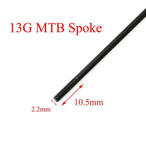 Close-up of 13G MTB spoke, highlighting 220mm length and 2.2mm diameter for 12 Pack 220mm Two Point Two Millimeter 13G Stainless Steel MTB Road Bike Spokes With Nipples And Copper Cap Built To Last Wheel Build Kit For True Tension And Smooth Rides