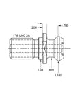 Cat50 Retention Knob With 1X8 Drawbar Thread And 45 Degree Radius For CNC Milling Machines Heavy Duty Tool Holder dimensions illustration