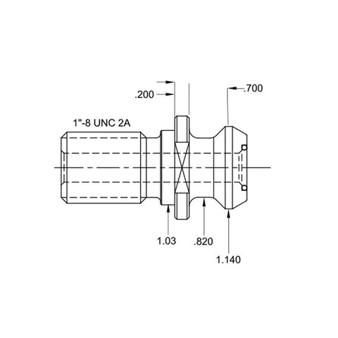 Cat50 Retention Knob With 1X8 Drawbar Thread And 45 Degree Radius For CNC Milling Machines Heavy Duty Tool Holder dimensions illustration