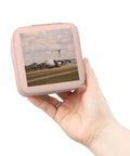 Hand holding Pink Air Force C Five A Galaxy Inspired Jewelry Travel Case Compact 4 By 4 Inch With Plush Interior Soft Lining