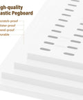 Modular Plastic Pegboard Wall Organizer 4 Pack 12x12 Inch Panels showing durable white panels with scratch-proof and water-proof features.