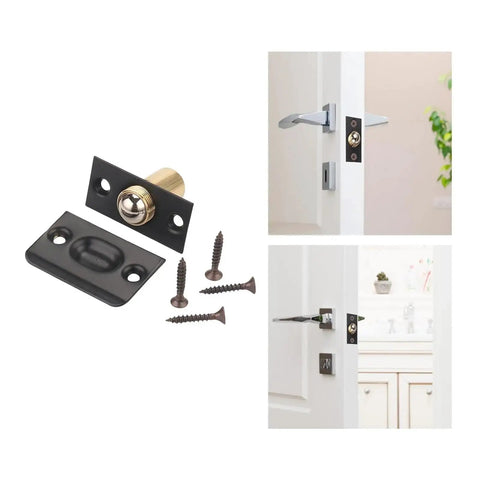 12 Piece Door Ball Catch Latch Kit Featuring Solid Copper And Stainless Steel Construction For Hidden Cabinet Toilet Bathroom Cupboard Lock Hardware With Adjustable Elastic Clamp Mechanism You Know It Fits Like A Charm, showing latch components and installation.