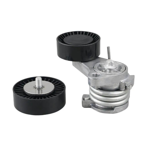 Top Pick N52 Drive Belt Idler Pulley And Main Serpentine Belt With Tensioner For BMW E90 E92 E93 E60 X5 X3 X1 E82 E87 E70 Repair Kit showing metal and plastic components.