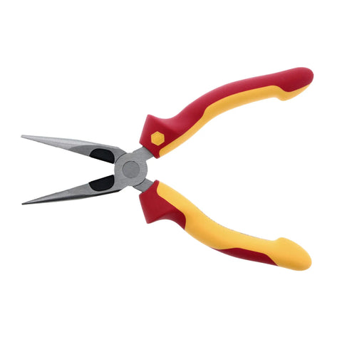 Insulated Industrial Long Nose Pliers 6.3 Inch, Pro Grade Precision Grip, Tested To 10000 Volts AC, Rated To 1000 Volts AC, Ergonomic Cushion Handles