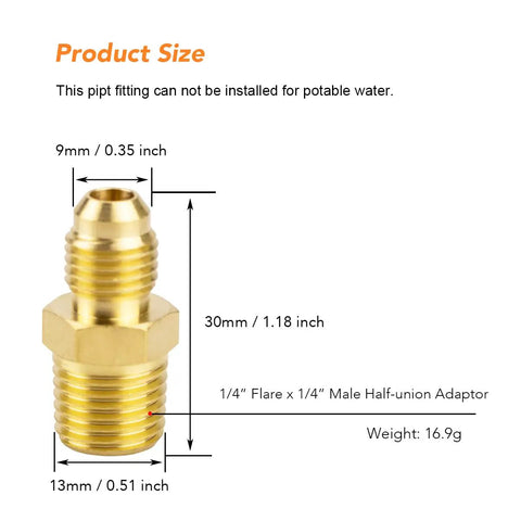 Six Pack Brass Half Union Coupler Adapter For Plumbing And Gas Lines One Quarter Inch Flare To One Quarter Inch NPT Male