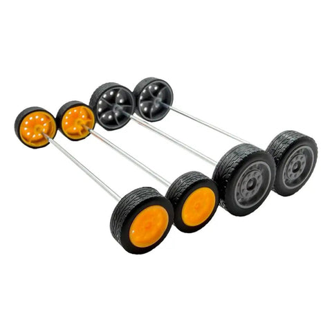 40 Piece Toy Wheel Set With 20 Metal Shafts For DIY Model Cars Trucks Robots And Helicopters Rubber Wheels In 21mm And 27mm Diameters