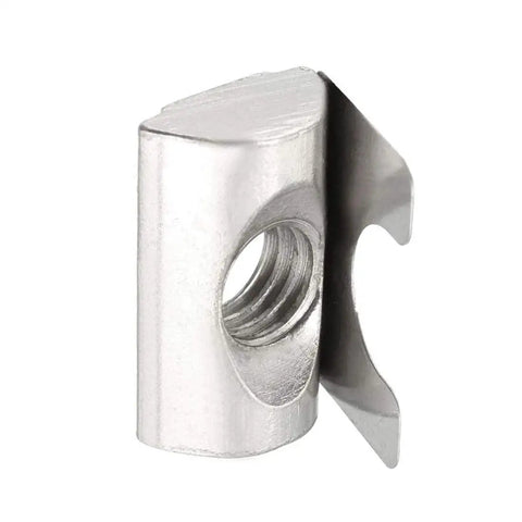 Side view of Roll In Spring M8 T Nuts for Aluminum Profiles 3030 4040, carbon steel, nickel plated, showing 8mm groove fit.