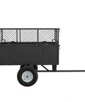 Heavy Duty Utility Dump Cart With 750 Lb Capacity And 17 Cu Ft Steel Bed, Collapsible Mesh Sides, Pneumatic Tires, Tow Behind Wagon