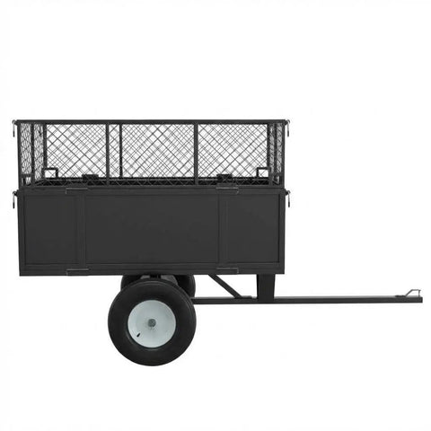 Heavy Duty Utility Dump Cart With 750 Lb Capacity And 17 Cu Ft Steel Bed, Collapsible Mesh Sides, Pneumatic Tires, Tow Behind Wagon