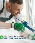 Tough As Nails White Gutter Sealant 3 Pack Heavy Duty Roof Caulk applied by a man wearing gloves while sealing gaps.