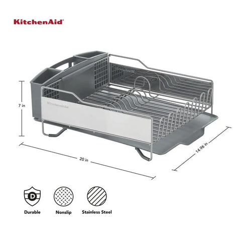 Full Size Countertop Dish Rack Heavy Duty Organizer With Angled Draining Surface Removable Utensil Basket Non Slip Base Slick Rust Resistant Finish Straight Up Effortless Drying System In Light Grey