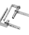 Built Tough Stainless Steel Pivot Door Hinge Delivering Slick 360 Degree Spin And Instant Auto Close Function For Heavy Duty Room Dividers And Thick Hardwood Trims, showcasing multiple angles of stainless steel material.