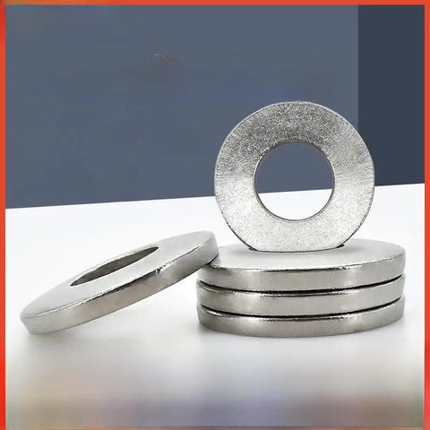 Professional Grade 304 Stainless Steel Disc Spring Washers 50 Pack Heavy Duty Belleville Cone Lock Hardware stacked for installation.