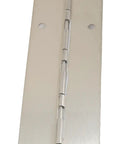 No Sweat Installation Heavy Duty Spring Loaded Stainless Steel Continuous Piano Hinge, 3x57.5 inches, close-up view.