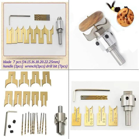 Wood Bead Maker Drill Bit Set 24 Piece 6 To 25 Mm Ball Cutter Kit with carbide tools and wood handle for bead crafting.