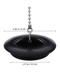 2 Pcs Black Silicone Bathtub Drain Stopper with Chain for Shower Use, dimensions 2.36 in x 1.77 in, ideal for sealing drains.