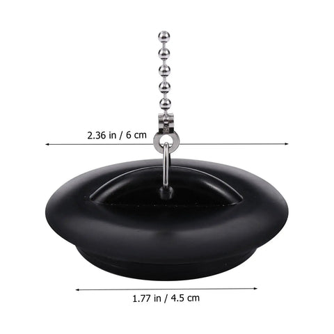 2 Pcs Black Silicone Bathtub Drain Stopper with Chain for Shower Use, dimensions 2.36 in x 1.77 in, ideal for sealing drains.