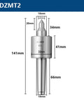 Lathe live center with MT2 taper and T10 steel top shaft; silver metal body (front view)