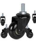Heavy Duty Office Chair Caster Wheels With Threaded Stem Three Eighths 16X1, black rubber casters featuring steel cores.