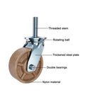 Beefy Heavy Duty Nylon Caster Wheels With Brakes, showcasing threaded stem and nylon material with double bearings for smooth rolling