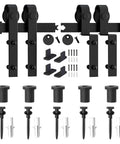 6.6 Foot Single Track Bypass Barn Door Hardware Kit For Double Doors, Heavy Duty Sliding Rail components shown