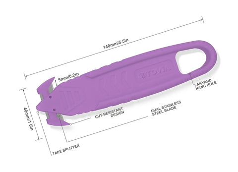 Safe Recessed Blade Box Cutter Knife 10 Pack Purple With Double Sided Blade For Easy Cuts And Reduced Risk Of Lacerations No Sweat For Opening Boxes Packages And Cartons, purple 140mm cutter