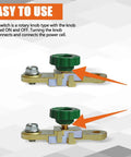 Heavy Duty Side Post Battery Disconnect Switch with green knob, zinc plated copper body for rotary ON/OFF function.