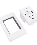 Sleek White Wall Outlet With Matching Backplate 15 Amp Electrical Receptacle showing dual USB sockets and cover plate.