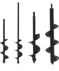 Auger Drill Bit Set Of 4 For Planting, Garden Spiral Earth Bits For 3/8 Inch Hex Drive Drills, black alloy steel, side view