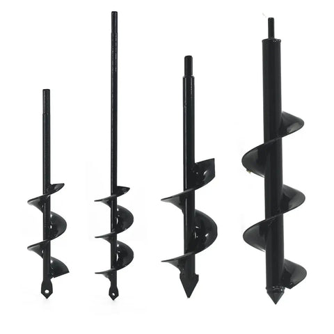 Auger Drill Bit Set Of 4 For Planting, Garden Spiral Earth Bits For 3/8 Inch Hex Drive Drills, black alloy steel, side view