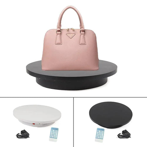 Heavy Duty Motorized Rotating Display Stand With Smooth 360 Degree Turntable For Product Photography And Retail Exhibits Supports Up To 220lbs Loads with pink handbag
