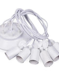 Six Head Spider Pendant Light Fixture With Adjustable Hanging Length, white E27 sockets and base, coiled cords layout.