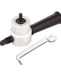 Double Headed Metal Nibbler Cutter For Drill With 360 Degree Adjustable Heads and wrench attachment, side view