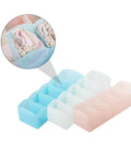 Keep Your Dresser Slick With This Heavy Duty Stackable Underwear Organizer Box Featuring Five Secure Grid Dividers For Neat Sock And Undergarment Storage Drawer in pastel colors.