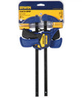 Two blue and yellow One Handed Mini Bar Clamps 6 Inch 140 Lbs Clamp Force Quick Release Trigger Non Marring Pads in packaging