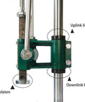 Close-up of the Handheld Leather Hole Punch and Stamping Press mechanism with uplink and downlink limits, featuring the platen.
