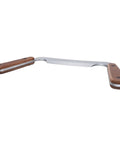 4 Inch HSS Drawknife With Twin Hickory Handles For Stripping Stubborn Bark Fast A Heavy Wood Shaping Tool, side view showing blade and handles.