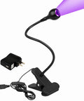 3W 395Nm UV Black Light with Flexible Gooseneck, USB powered, showing clip base and power adapter for art and glow effects