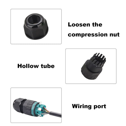 Amazon waterproof M25 4-pin outdoor cable connector kit with compression nut, hollow tube, and wiring port