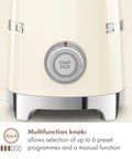 Close-up of Retro 50s Style Milk Frother with Induction Heating and Removable Jug, showing multifunction knob with 6 presets.