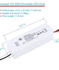 Dimmable 12V LED Driver 60W Low Voltage Transformer For Triac And ELV Dimming 110V To 12V DC Power Supply 5A IP67 Waterproof
