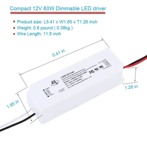 Dimmable 12V LED Driver 60W Low Voltage Transformer For Triac And ELV Dimming 110V To 12V DC Power Supply 5A IP67 Waterproof