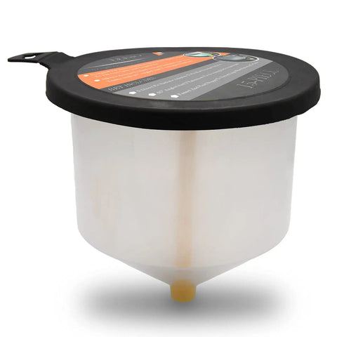 Universal Spill Proof Coolant Fill Funnel Kit With Complete Adapter Set For All Vehicles showing clear funnel and lid design.